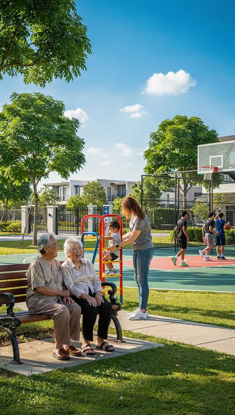 Сотрудник охраны контролирует вход в закрытый жилой район с камерами наблюдения.