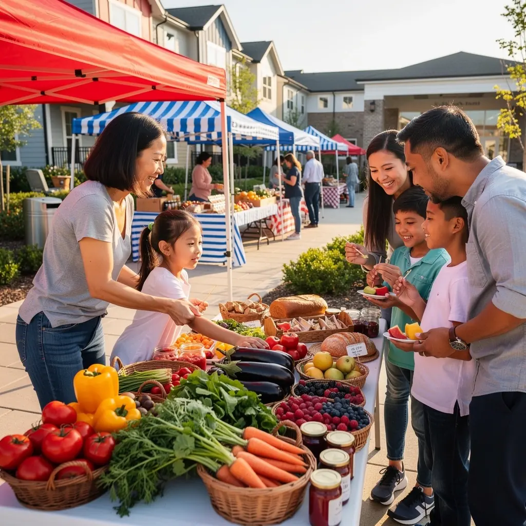 Счастливая семья, наслаждающаяся временем на площадке в безопасном сообществе.