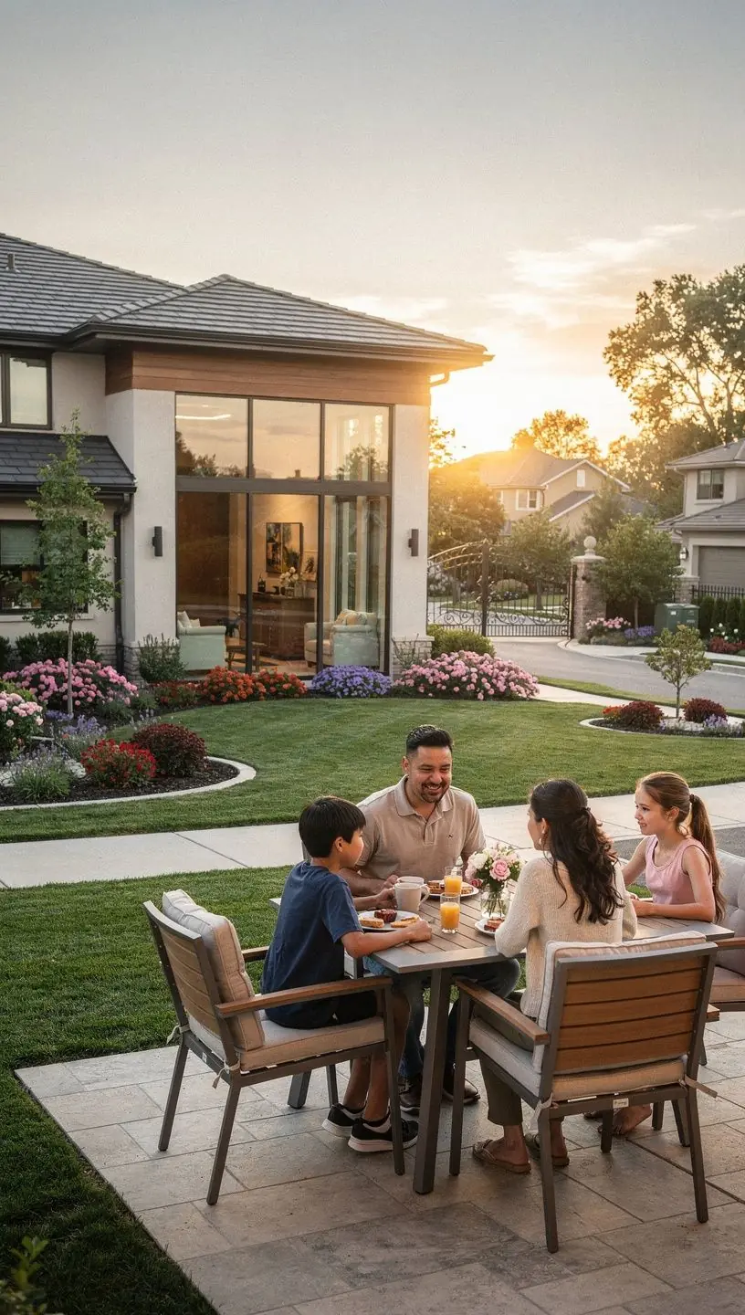 Семья наслаждается отдыхом на территории общего пользования.