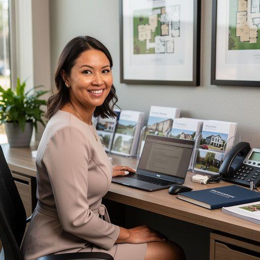 Вид на жилые здания с охраной и обустроенной территорией.